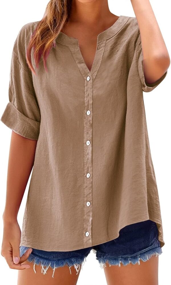 Women’s Linen Button Down Shirt – Gauze Cotton, Short Sleeve, Oversized Boyfriend Tunic Top – Casual & Dressy