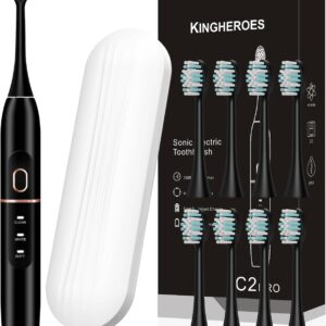 Electric Toothbrush Set with 8 Brush Heads & Travel Case – 4 Modes, Smart Timer, 42000 VPM Motor, 60-Day Battery Life – Black
