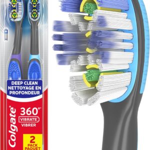 Colgate 360 Vibrate Deep Clean Battery Operated Toothbrush 2 Pack – Electric Disposable Toothbrush with AAA Battery – Whole Mouth Clean