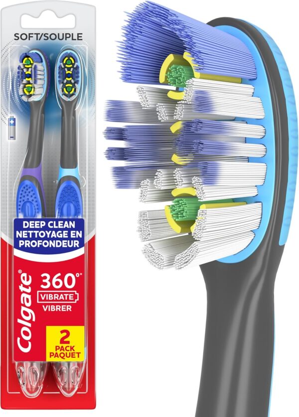 Colgate 360 Vibrate Deep Clean Battery Operated Toothbrush 2 Pack – Electric Disposable Toothbrush with AAA Battery – Whole Mouth Clean