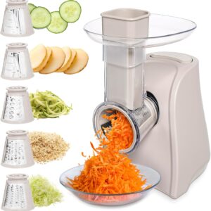 COOK WITH COLOR 5-in-1 Electric Slicer – 150W Food Prep Machine, Cheese Shredder, Fine & Coarse Graters, Vegetable & Fruit Slicer, Salad Shooter,